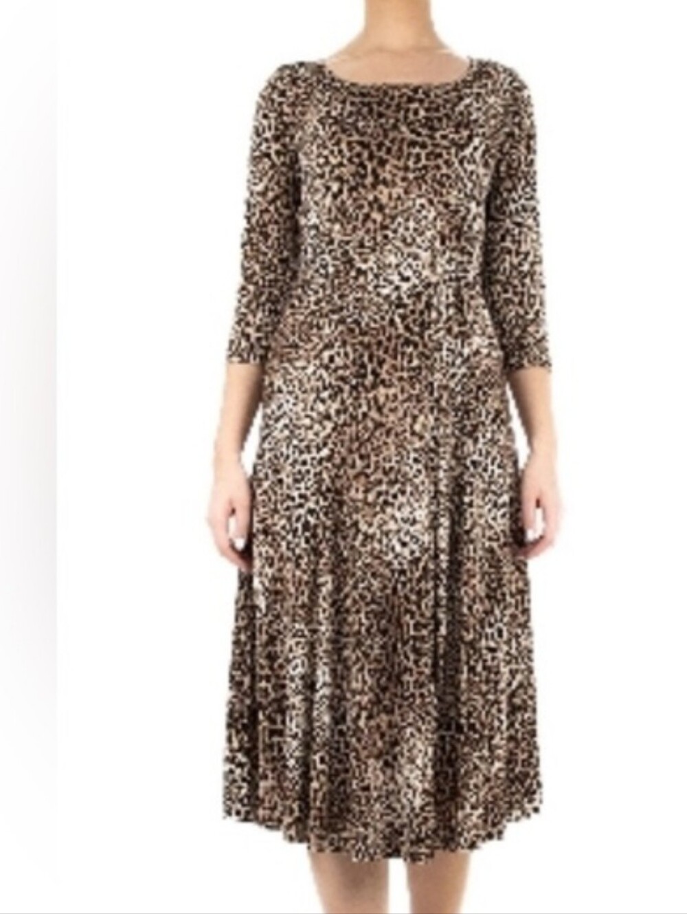 Nina Leonard Leopard Print Maxi Dress - Cream and Brown